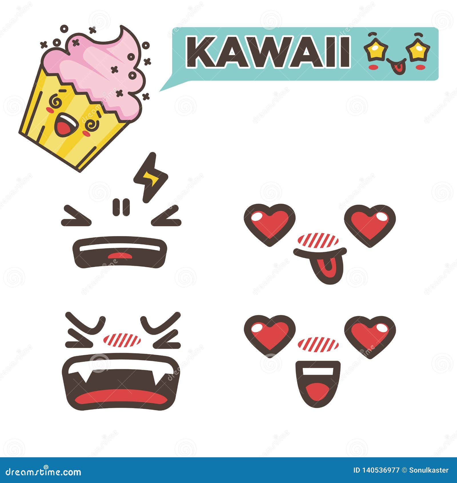 Set of Cute Japanese Style Sweet Emoji Face Desserts Sticker