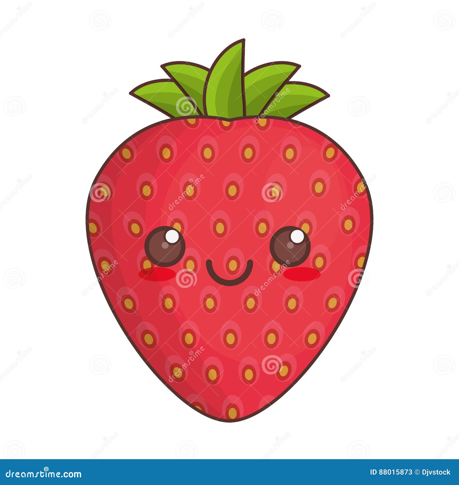 Kawaii Strawberry Cartoon Vector Illustration, Cute Summer Berry