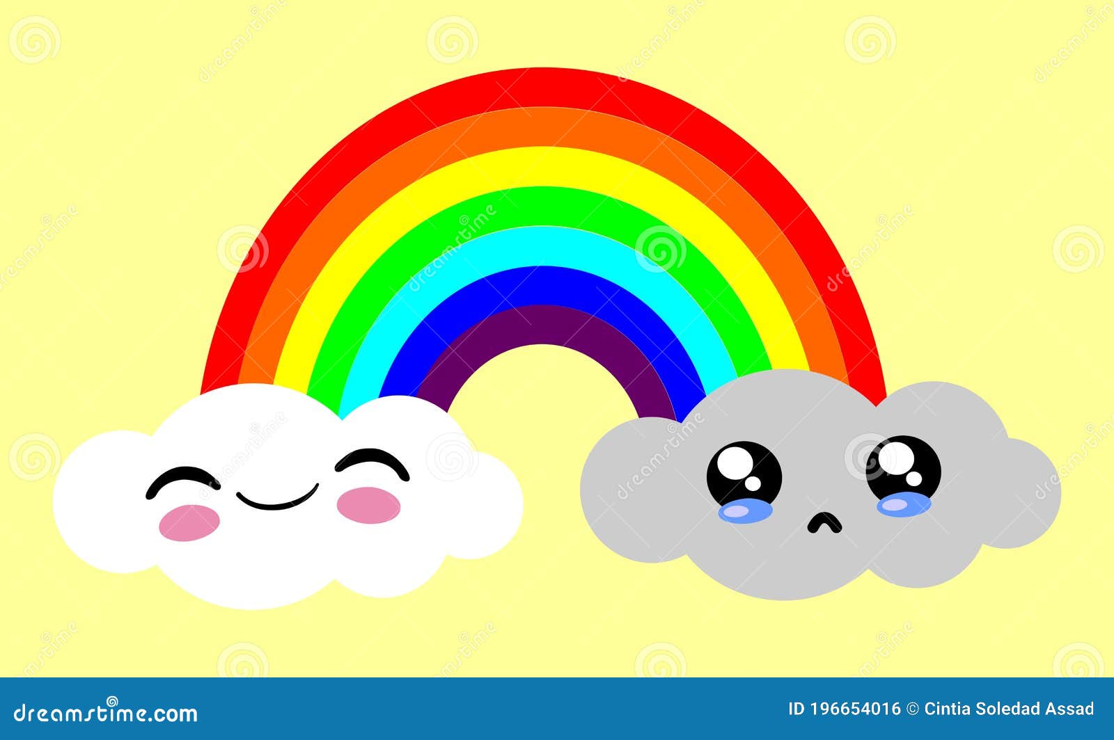 kawaii style rainbow opposite feelings, happiness and sadness