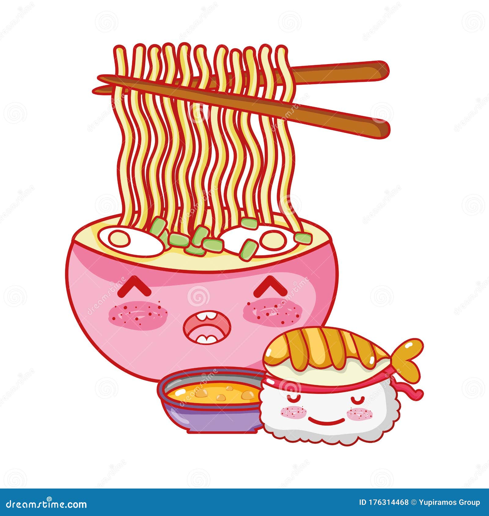 Cute Kawaii Ilustração Noodle Ramen Desenho Desenho Animado