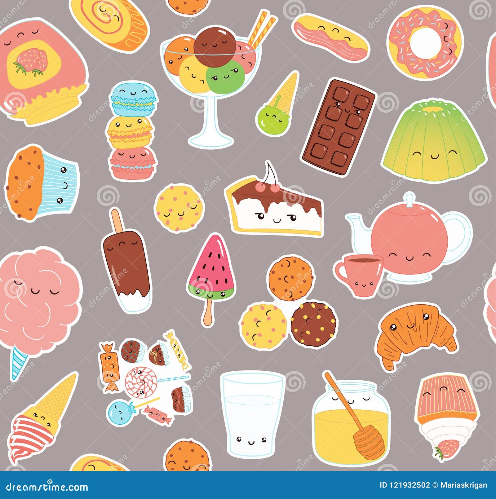 kawaii sweet food stickers pattern stock vector illustration of child dessert 121932502