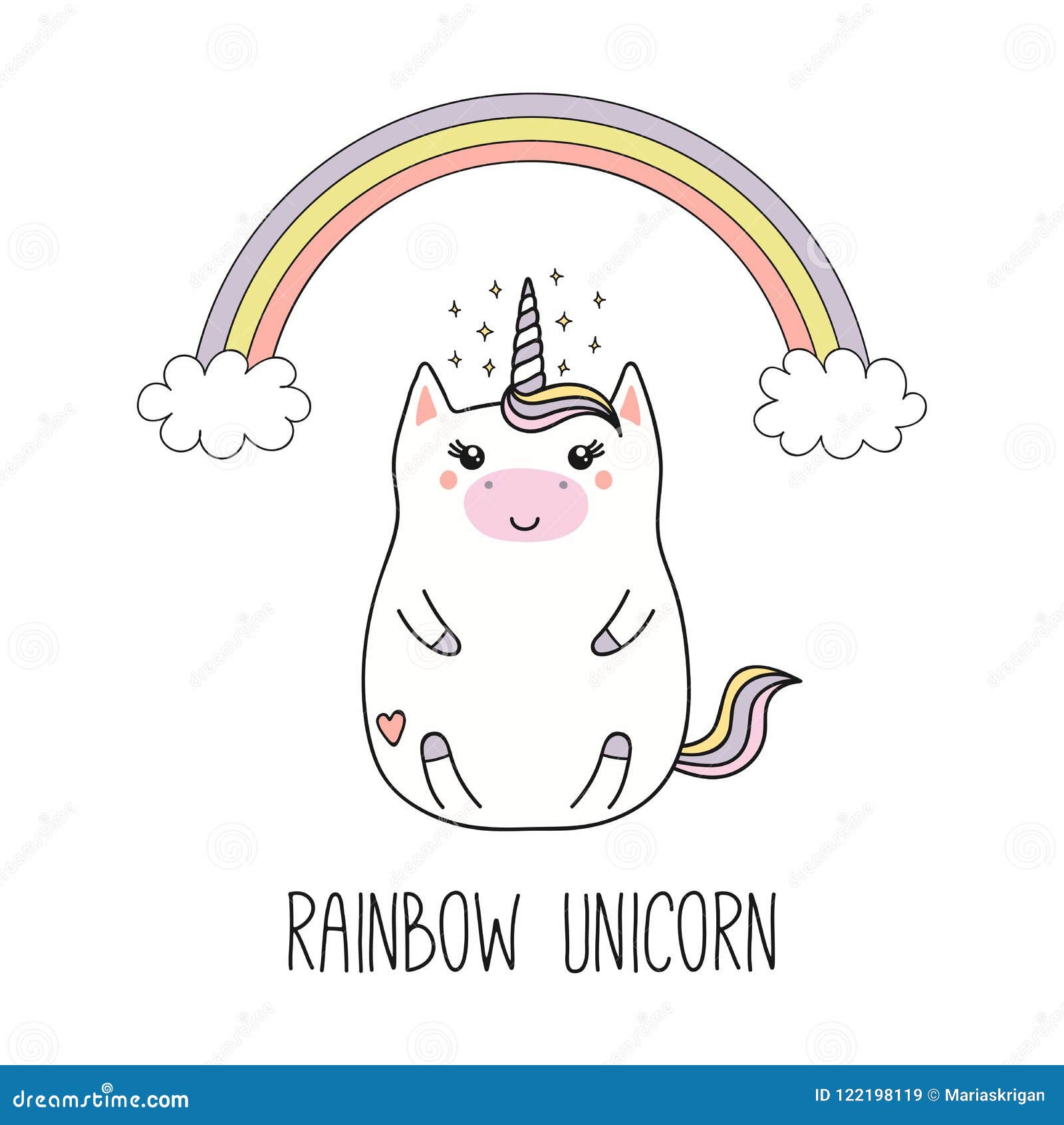 Kawaii Unicorn With Rainbow Stock Vector Illustration Of Happy