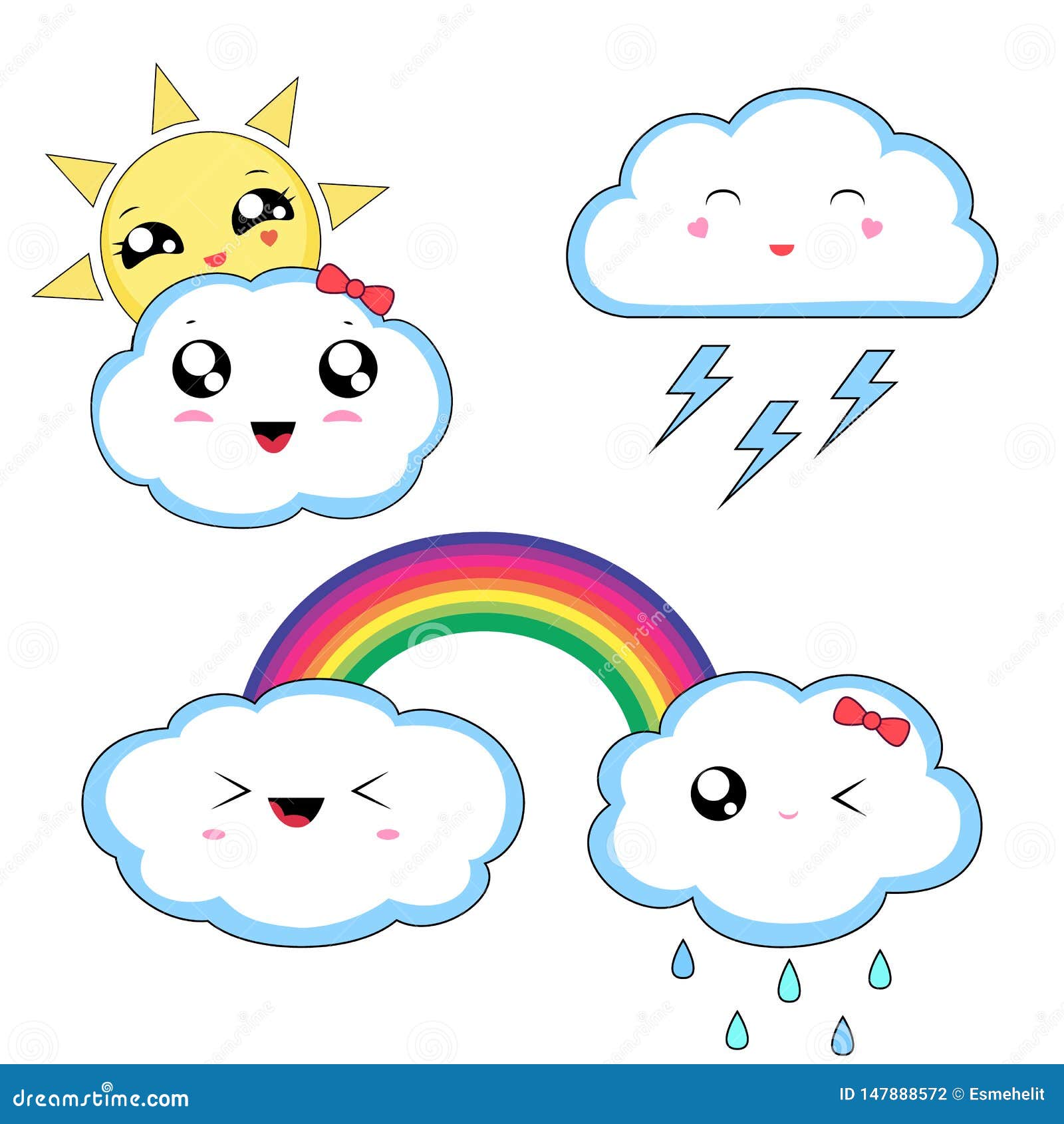 Download Kawaii Weather Stickers, Cute Characters Isolated On White ...