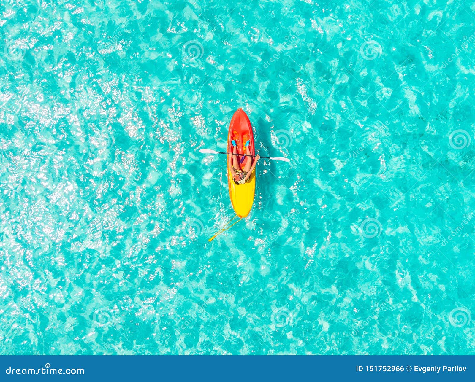 Kayak Boat Turquoise Blue Water Sea, Sunny Day. Concept Travel Stock ...