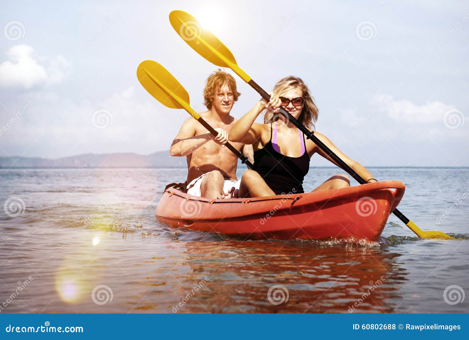 kayaking adventure happiness recreational pursuit couple concept
