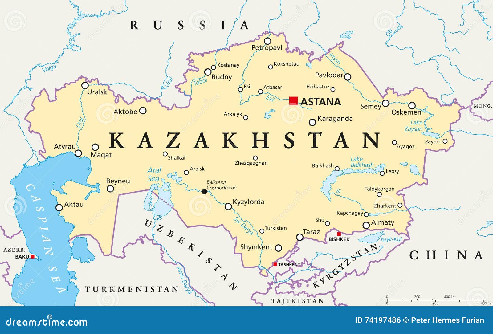 Kazachstan Polityczna mapa ilustracja wektor. Ilustracja złożonej z turkmenistan - 74197486