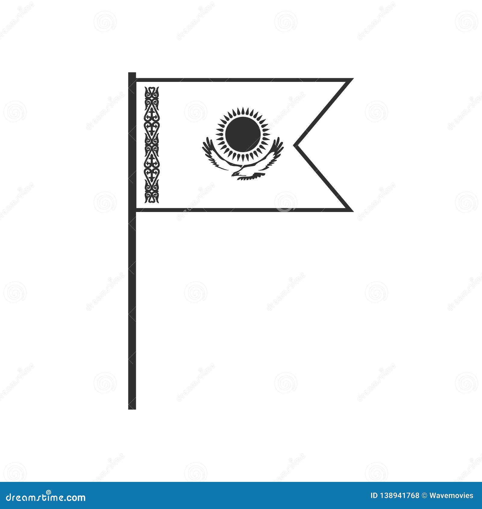 Download Kazakhstan Flag Icon In Black Outline Flat Design Stock ...
