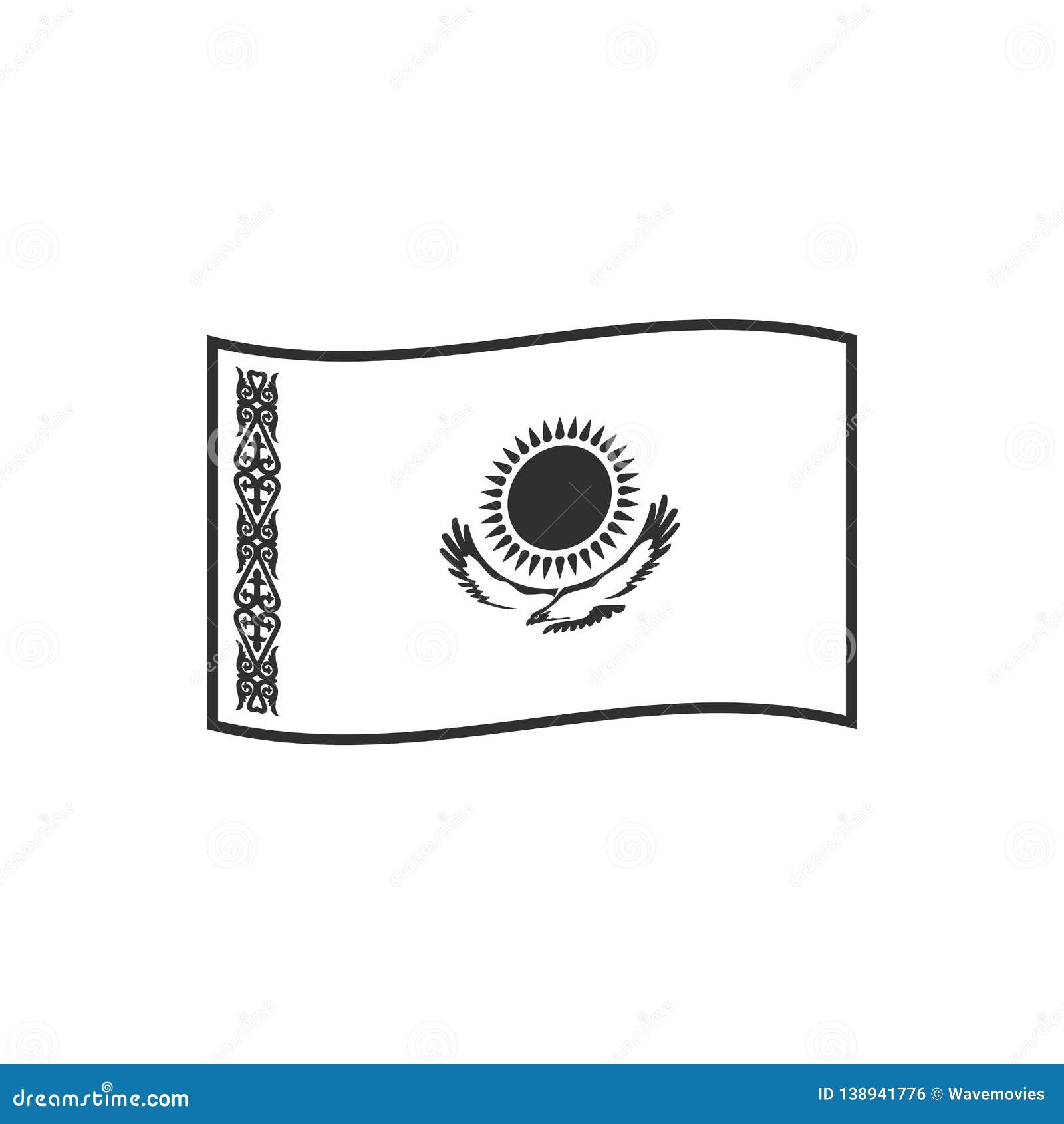 Download Kazakhstan Flag Icon In Black Outline Flat Design Stock ...