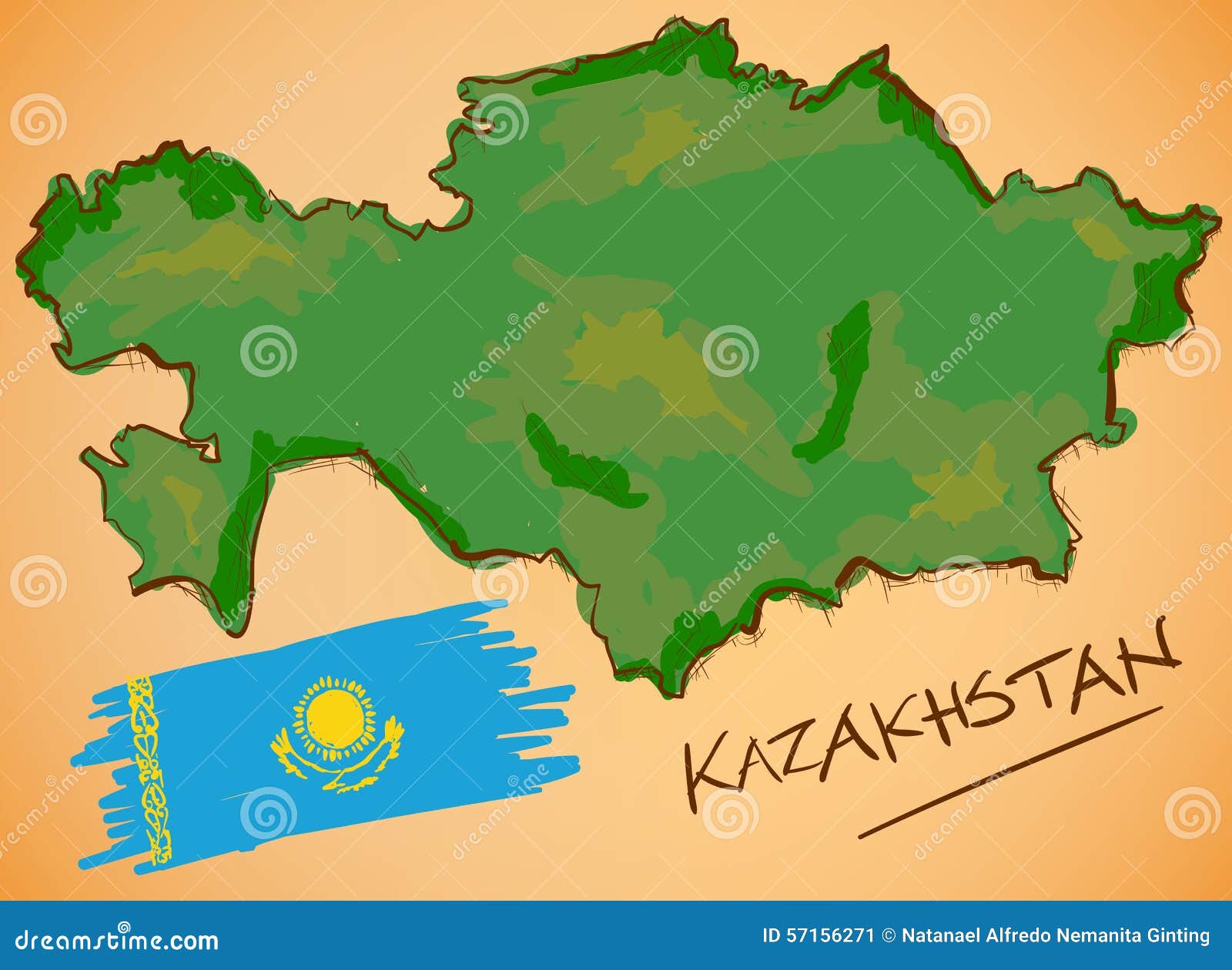 Kazakhstan Map And National Flag Vector Stock Vector - Illustration of