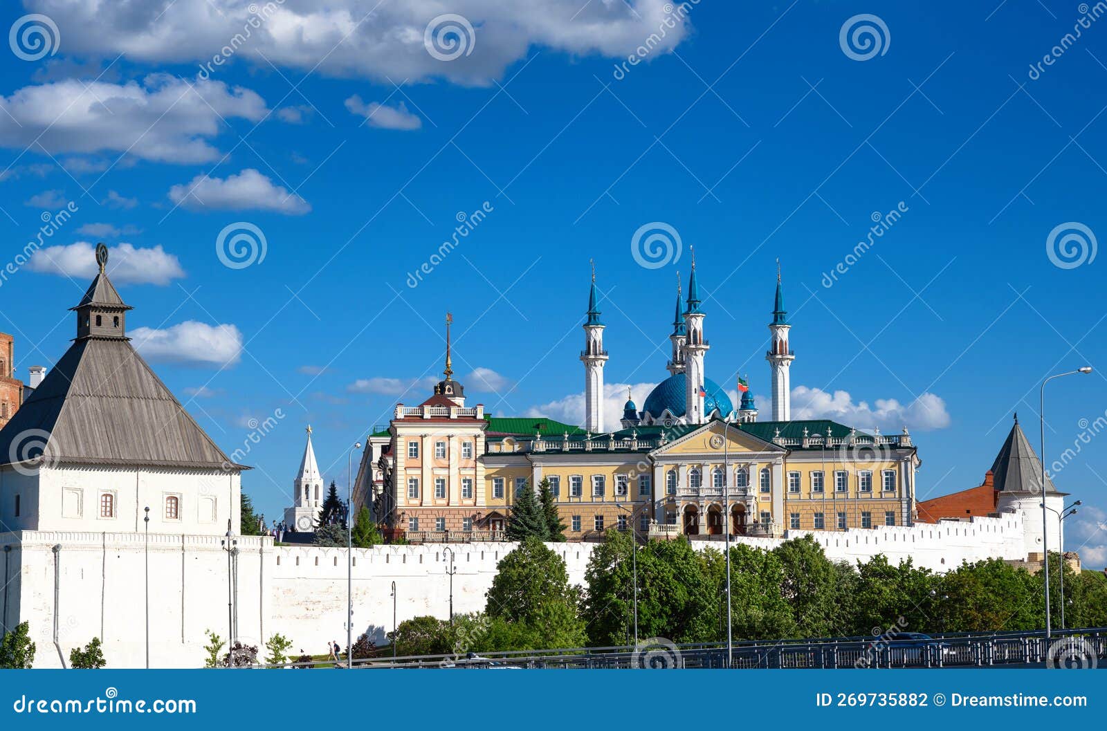 kazan kremlin under blue sky in summer, tatarstan, russia