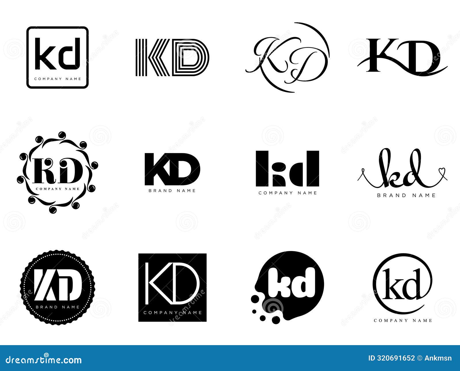 kd logo company template. letter k and d logotype. set different classic serif lettering and modern bold text with  s