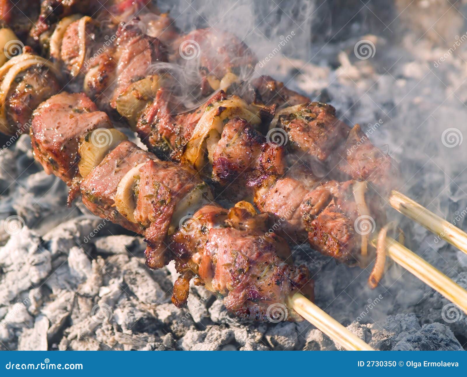 Kebabs cooking on the gril stock photo. Image of green - 2730350