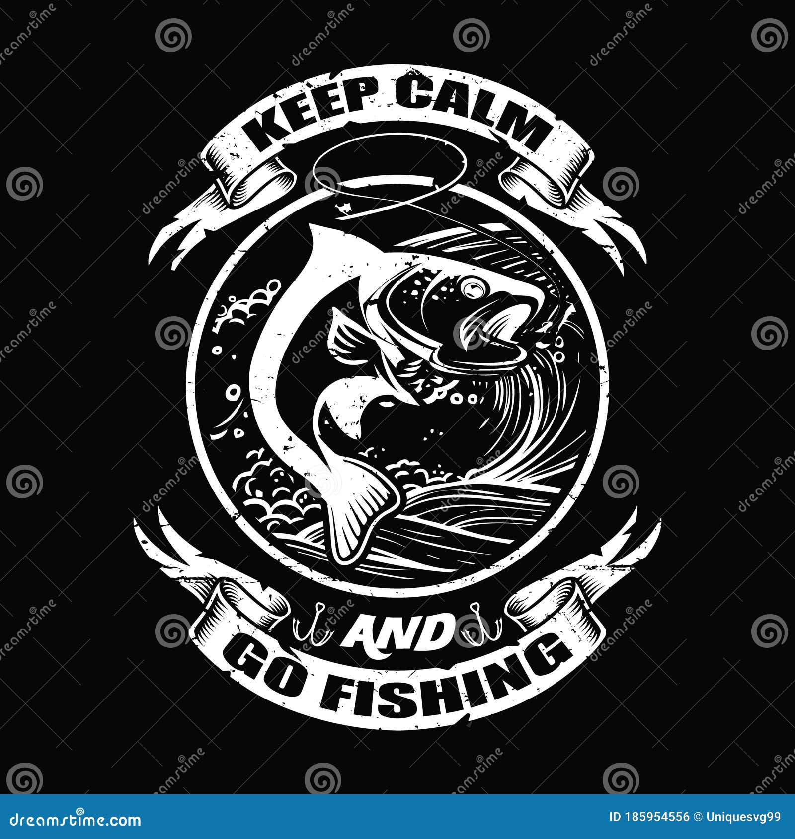 Vintage Keep Calm and Fish On Bass Fishing Rod T-Shirt