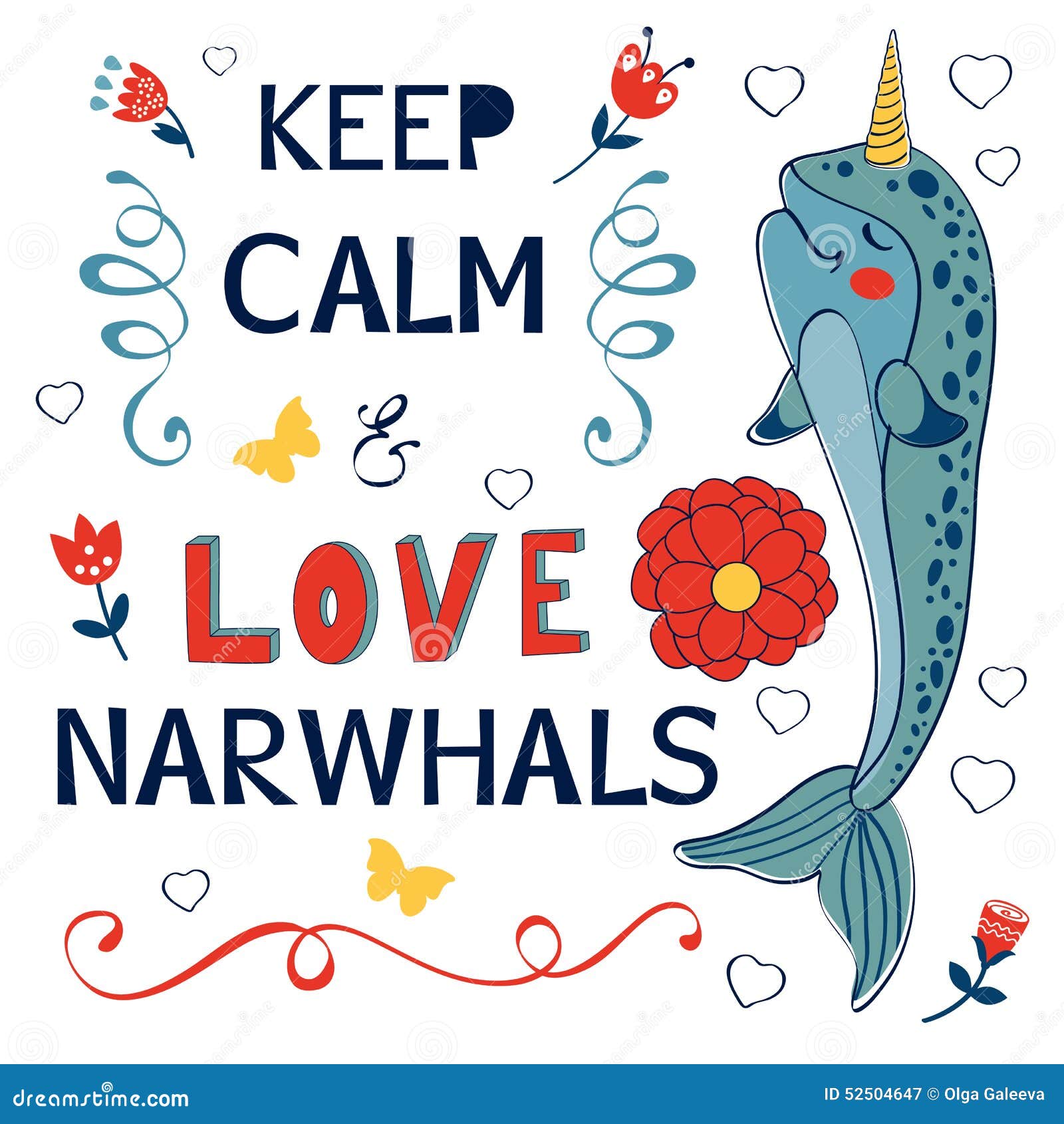 Keep Calm and Love Narwhals Stock Vector Illustration of animals
