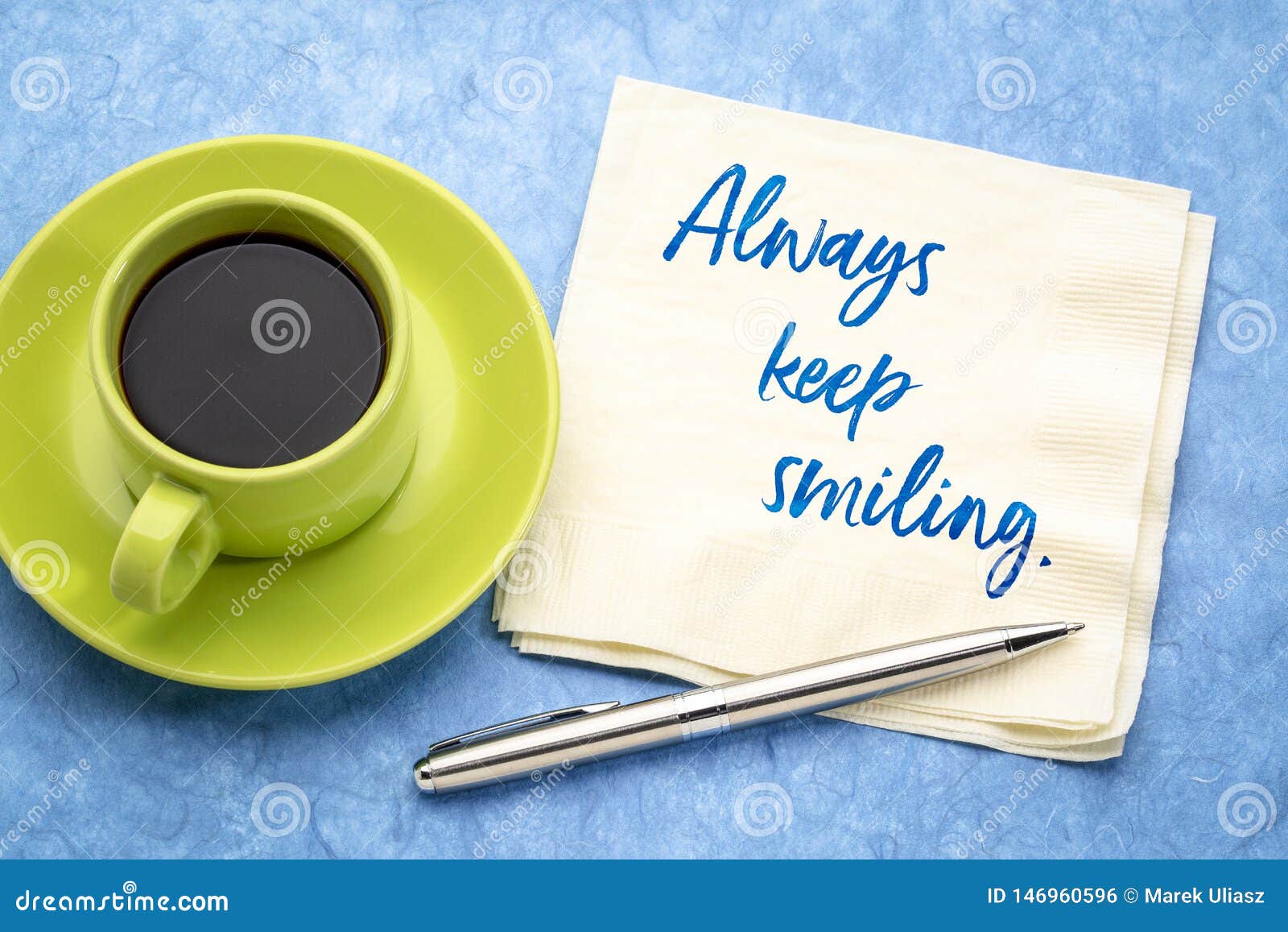 Always Keep Smiling Text on Napkin Stock Photo - Image of ...
