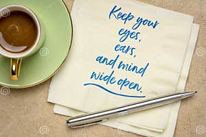 Keep Your Eyes Ears And Mind Wide Open Stock Photo Image Of Napkin 