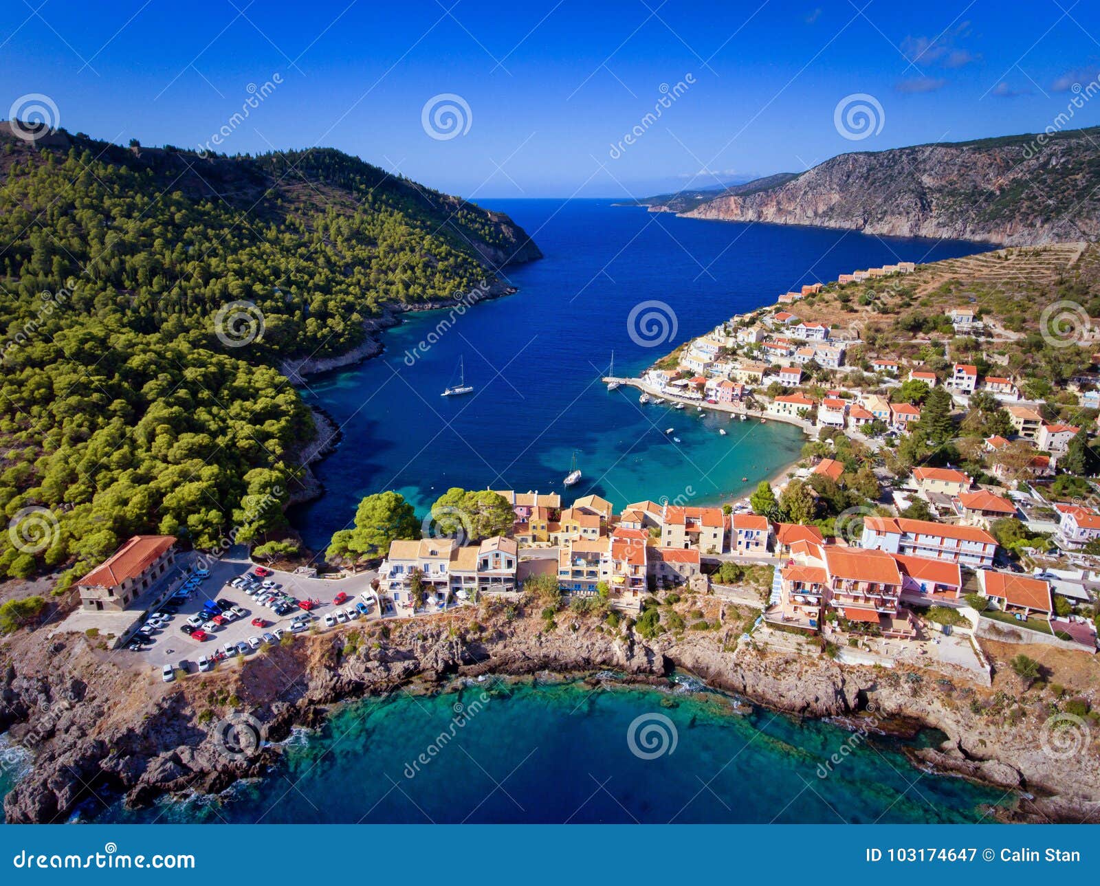 kefalonia assos asos village in greece aerial photography from