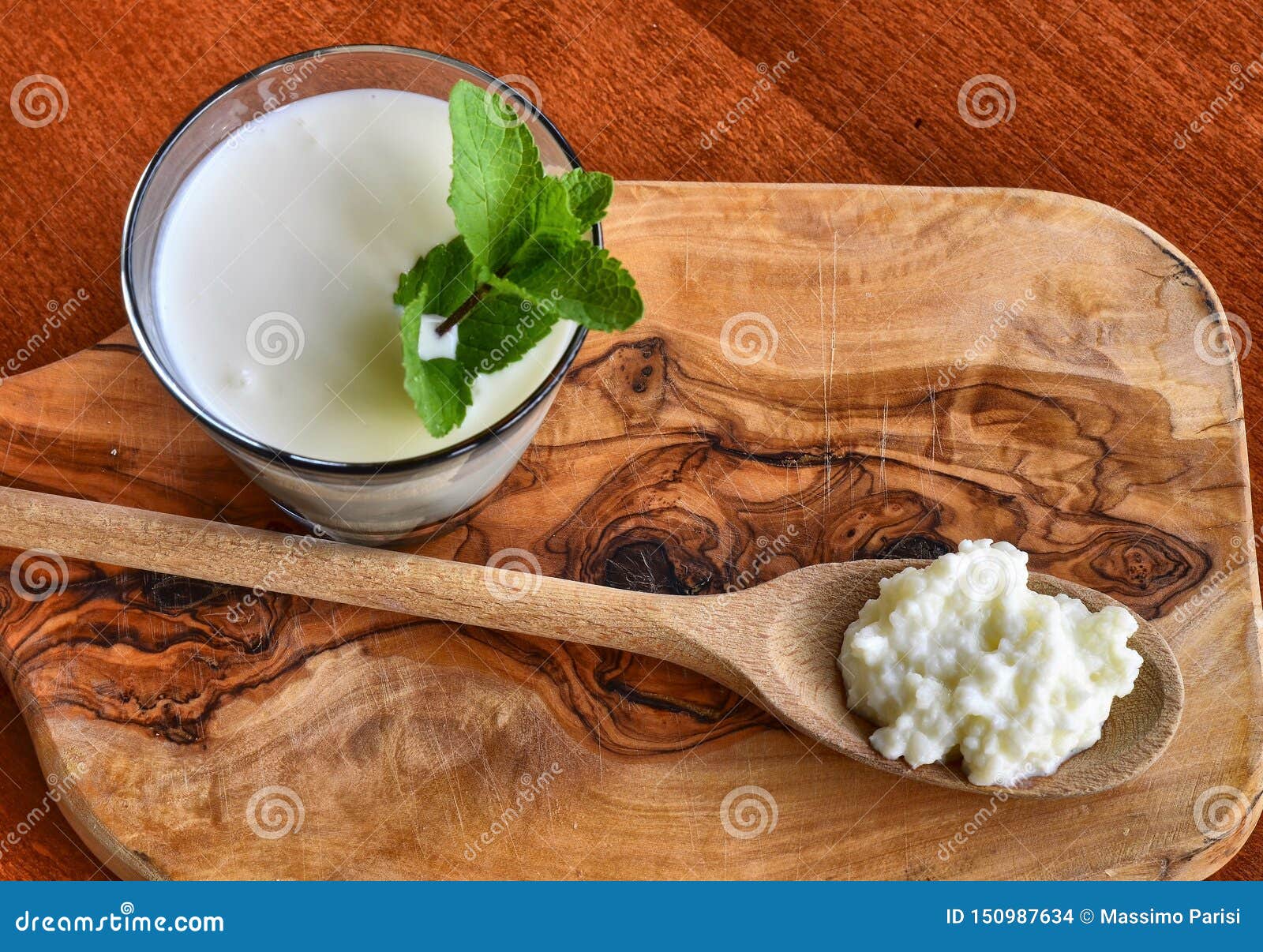 close-up shot on a full glass of white kefir