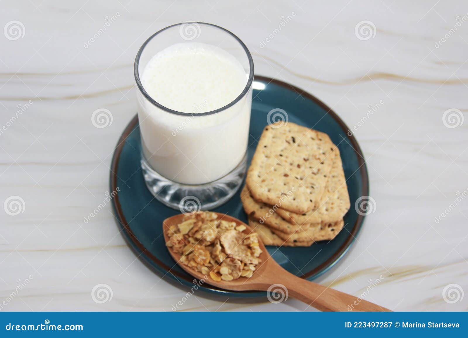 Kefir in a Glass and Muesli in a Spoon for a Diet Stock Image Image