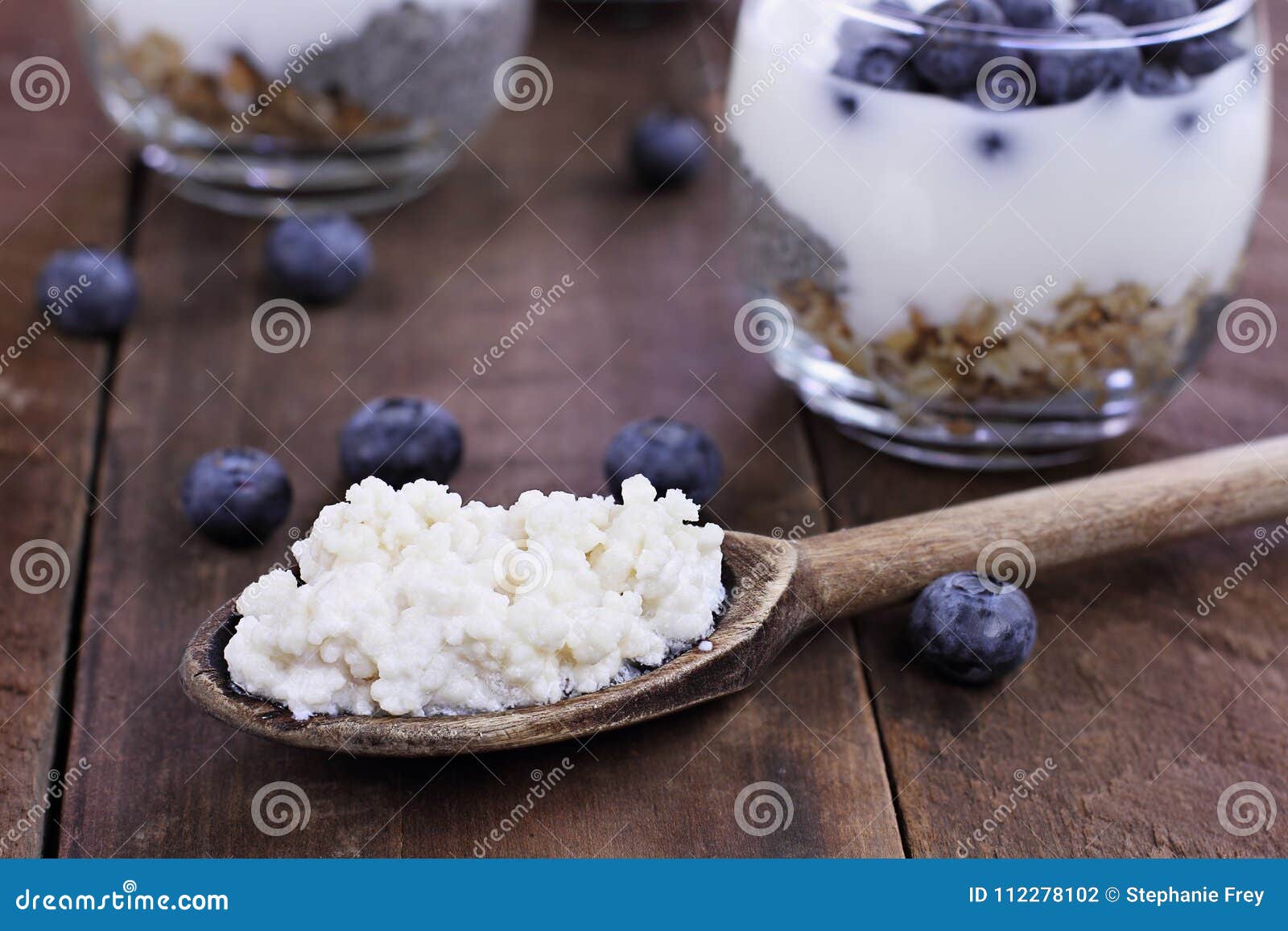 kefir grains blueberries and yogurt chia parfait