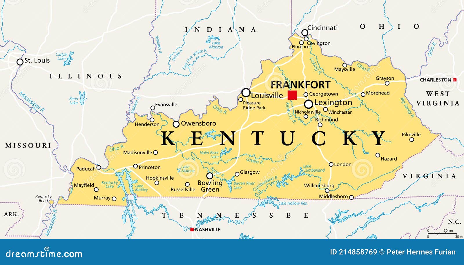 kentucky, ky, political map, bluegrass state, southeastern us state