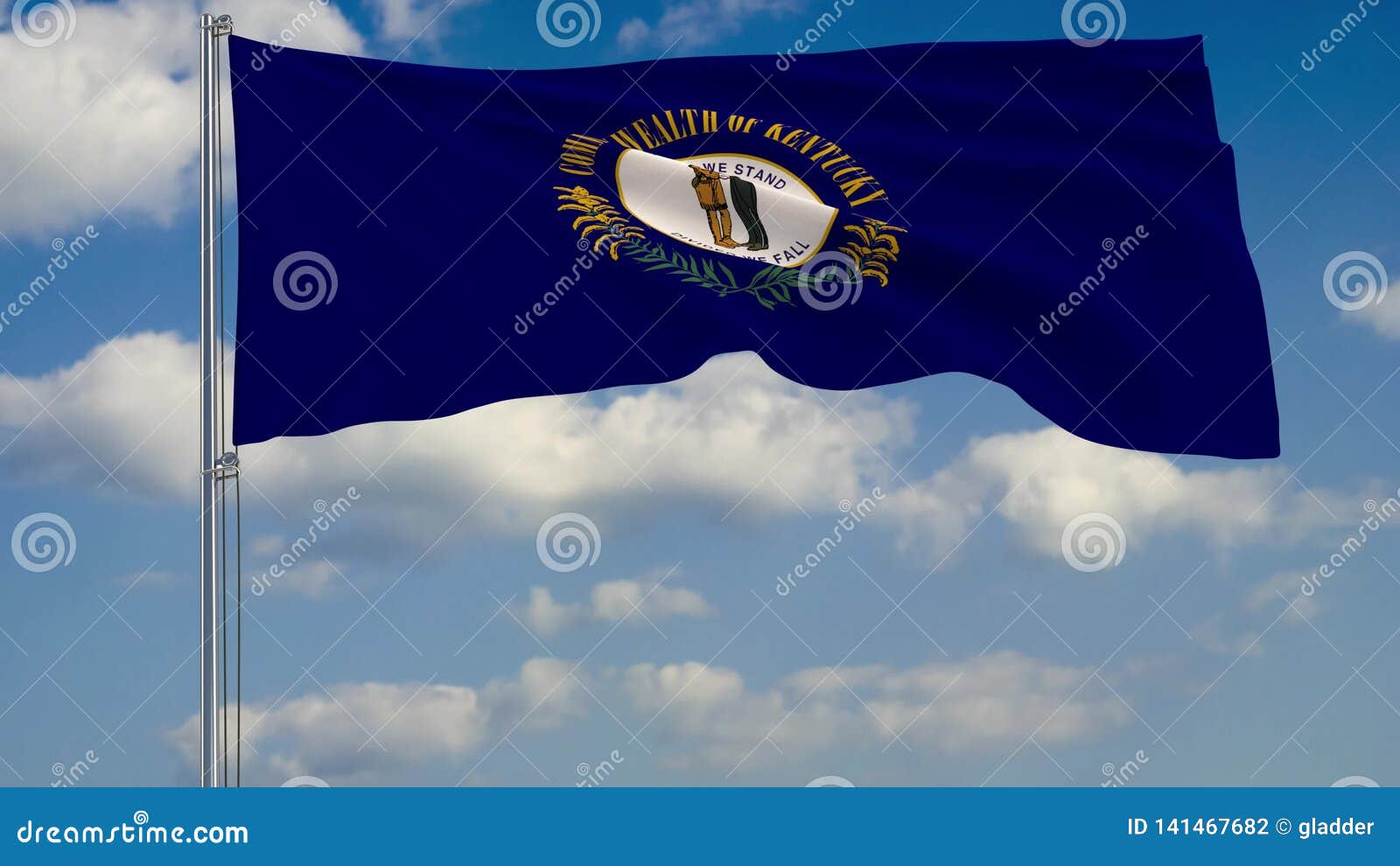 Kentucky State Flag in Wind Against Cloudy Sky 3d Rendering Stock