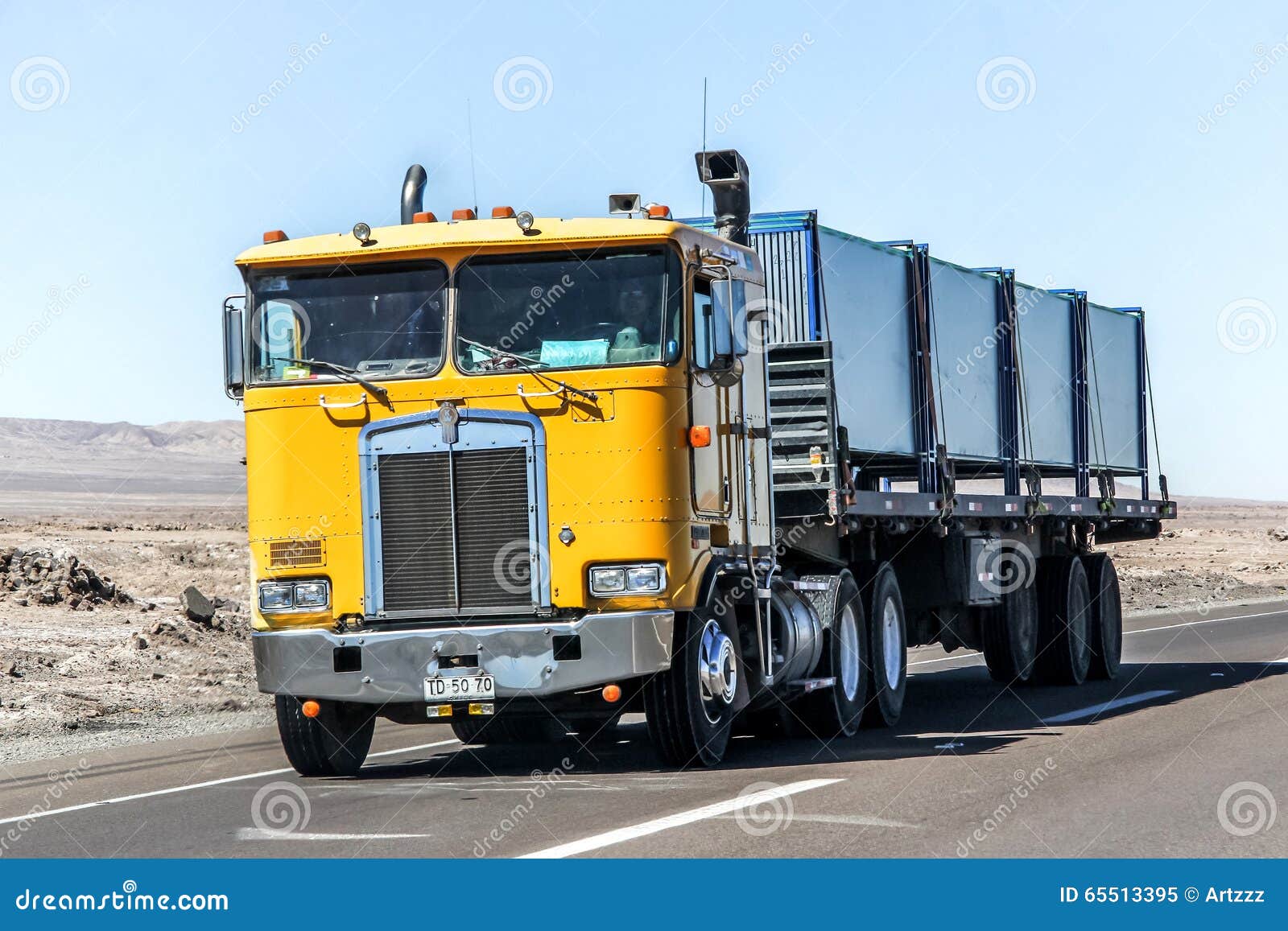 ATACAMA, CHILE - NOVEMBER 18, 2015: Semi-trailer truck Kenworth K100 at the interurban freeway.