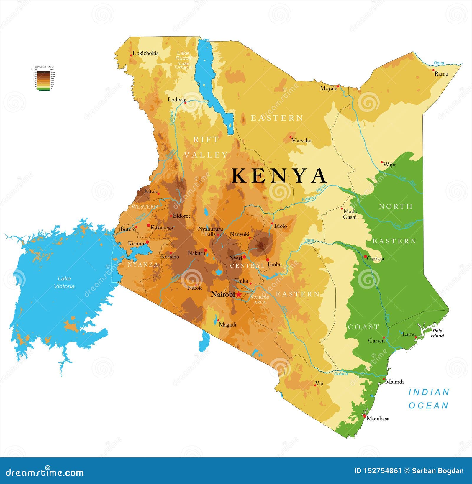 Kenya physical map stock vector. Illustration of border - 152754861