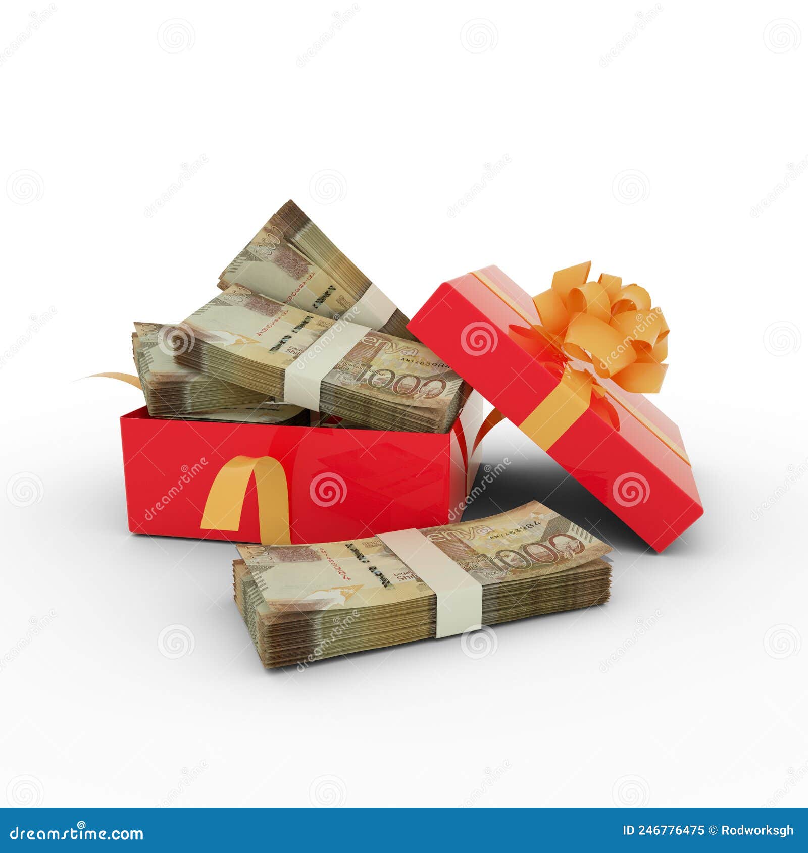 Kenyan Shilling Notes Inside an Open Red Gift Box. Kenyan Shilling