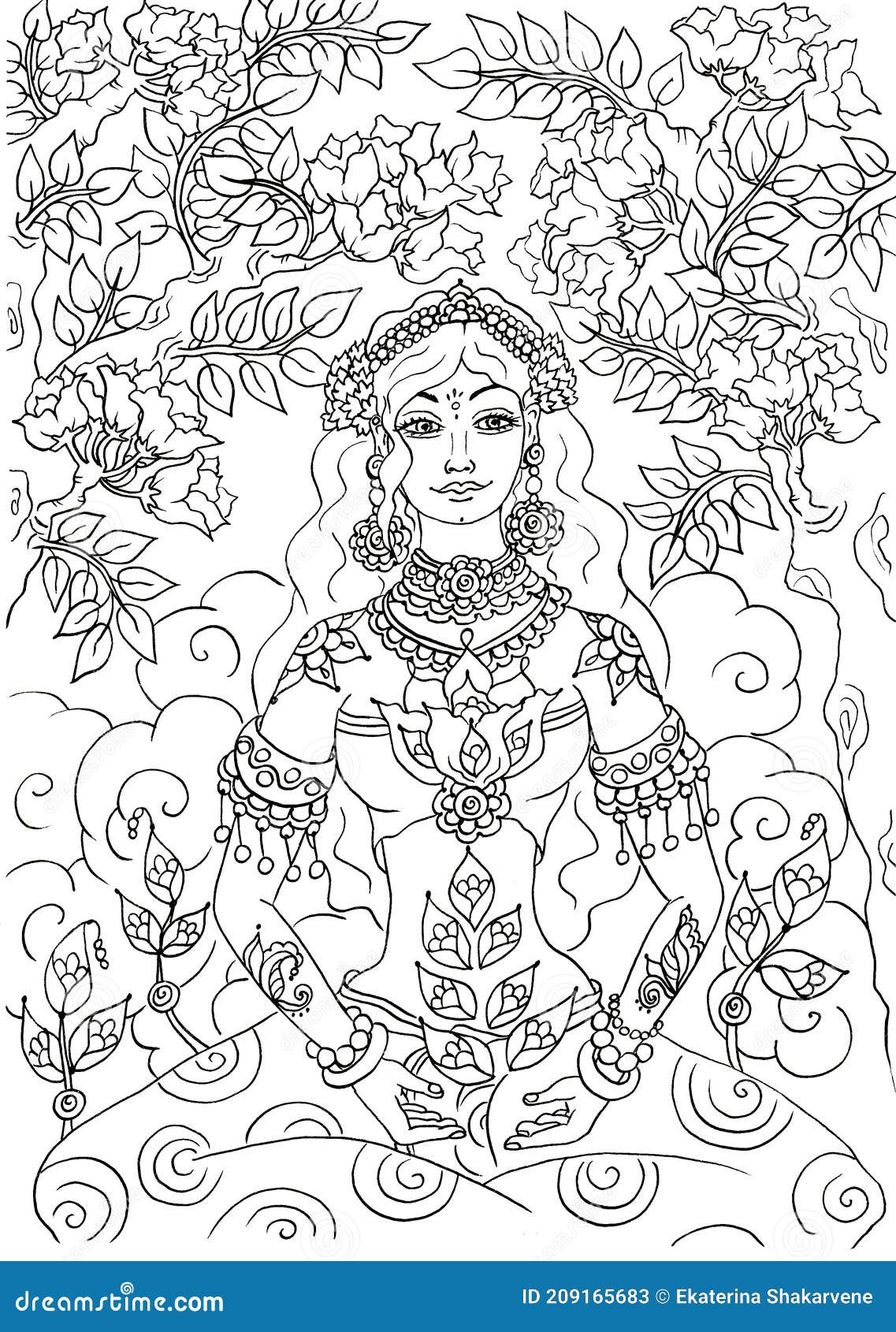 Kerala Mural Style Beautiful Woman Goddess Adult Coloring Book ...