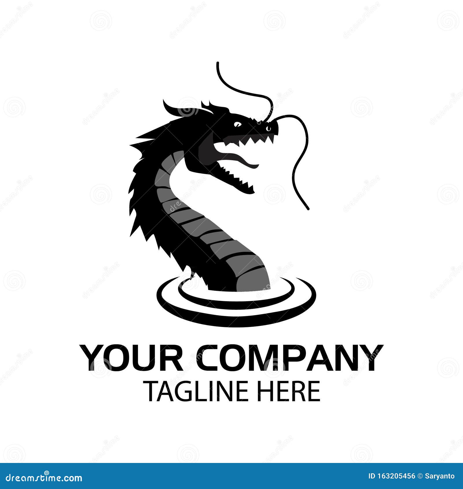 Water Dragon Logo, Flat Design. Vector Illustration On White Background