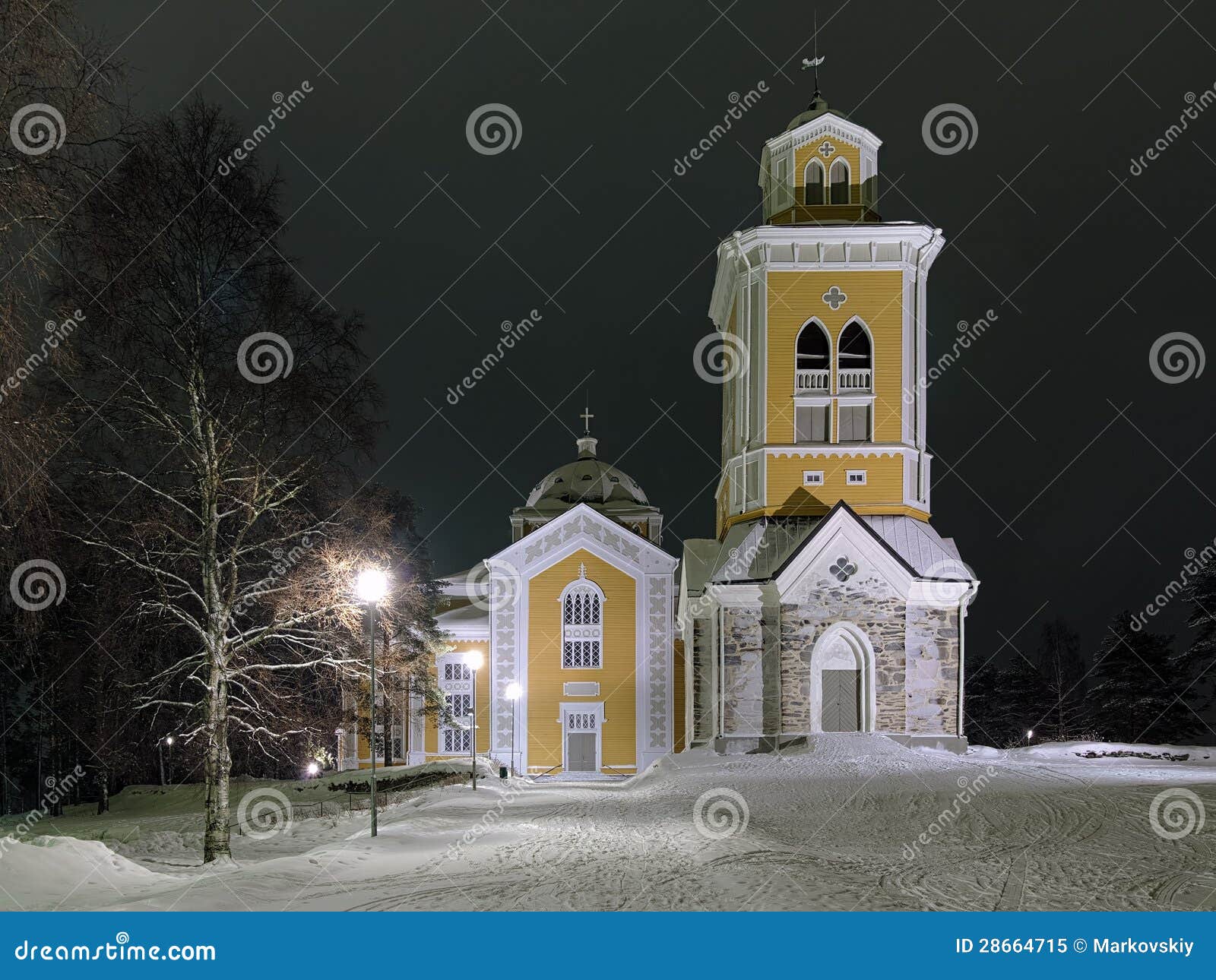 Kerimaki Church In Winter Night Finland Stock Image Image Of Facade