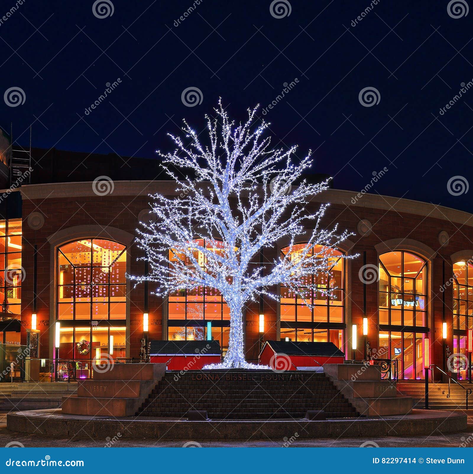 Kerstboom in Brampton Van De Binnenstad, Ontario Stock Foto Image of