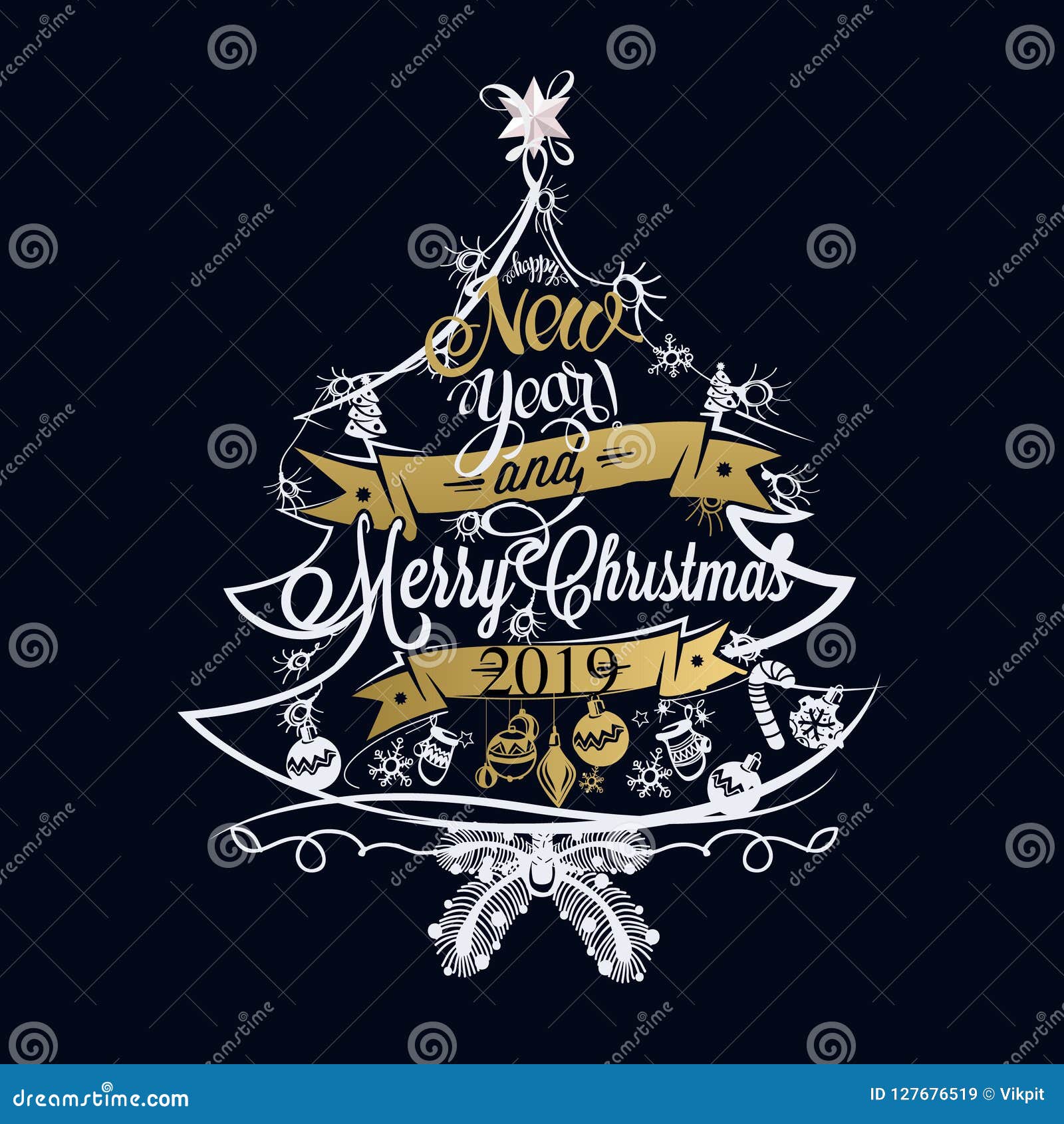 2019 Kerstmis En Nieuw Jaaretiket Vector Illustratie - Illustration Of Grafisch, Inzameling: 127676519