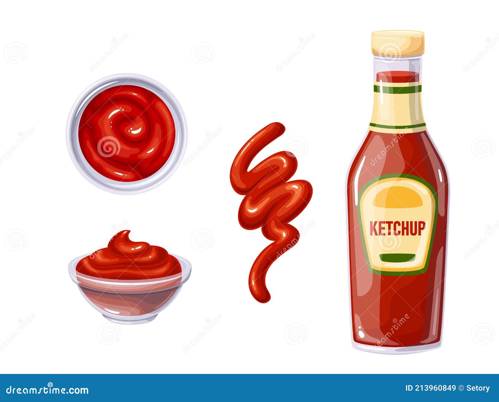 Ketchup in bottle and bowl stock vector. Illustration of spots 213960849