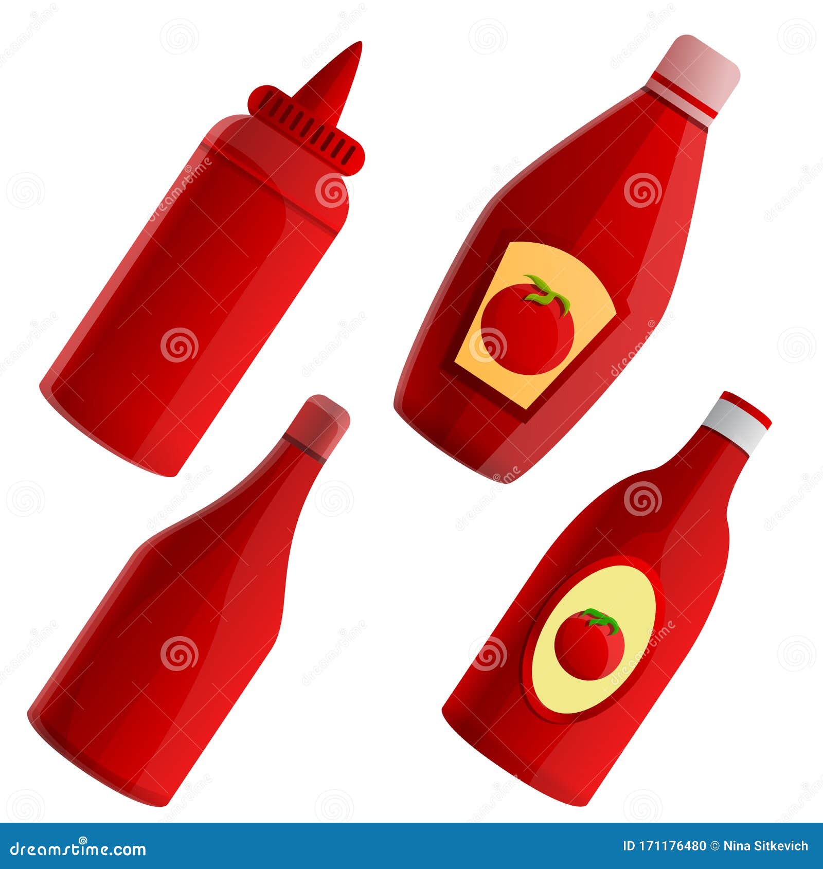 Ketchup Icons Set, Cartoon Style Stock Vector Illustration of healthy