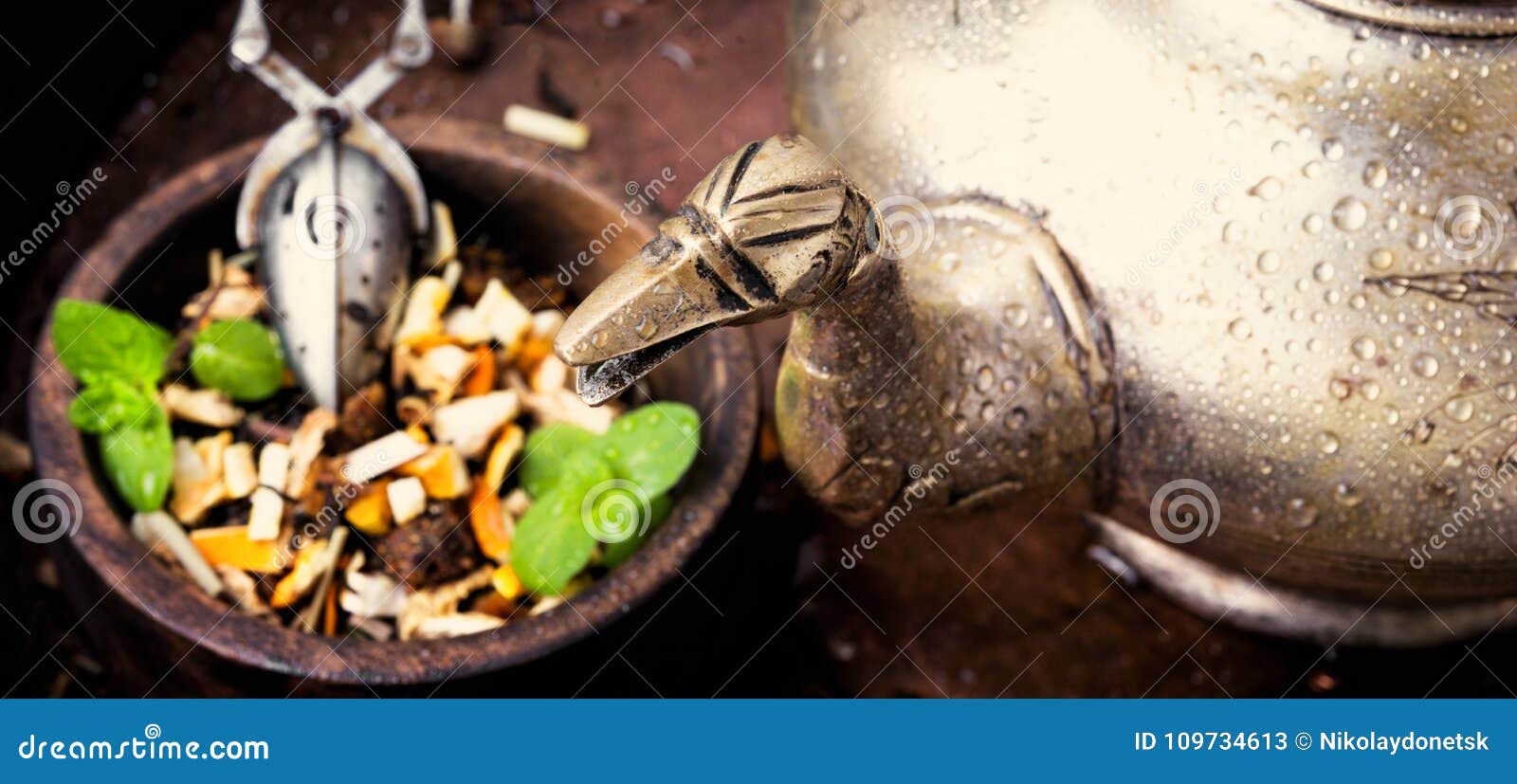 Kettle Eastern and Tea Leaf Stock Image Image of asian, herb 109734613