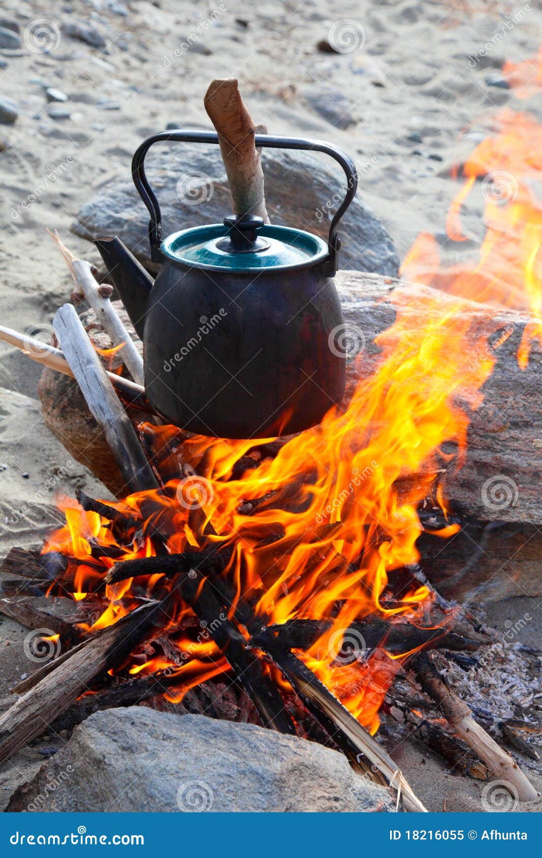 Kettle on the fire stock image. Image of metallic, food 18216055