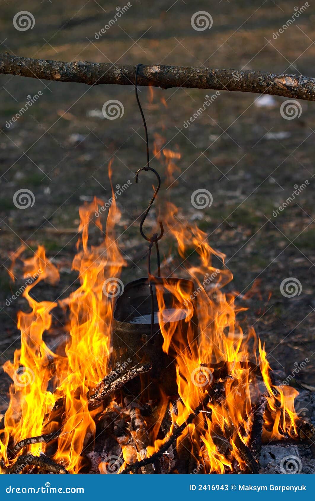 Kettle in the fire stock image. Image of explorer, camp - 2416943