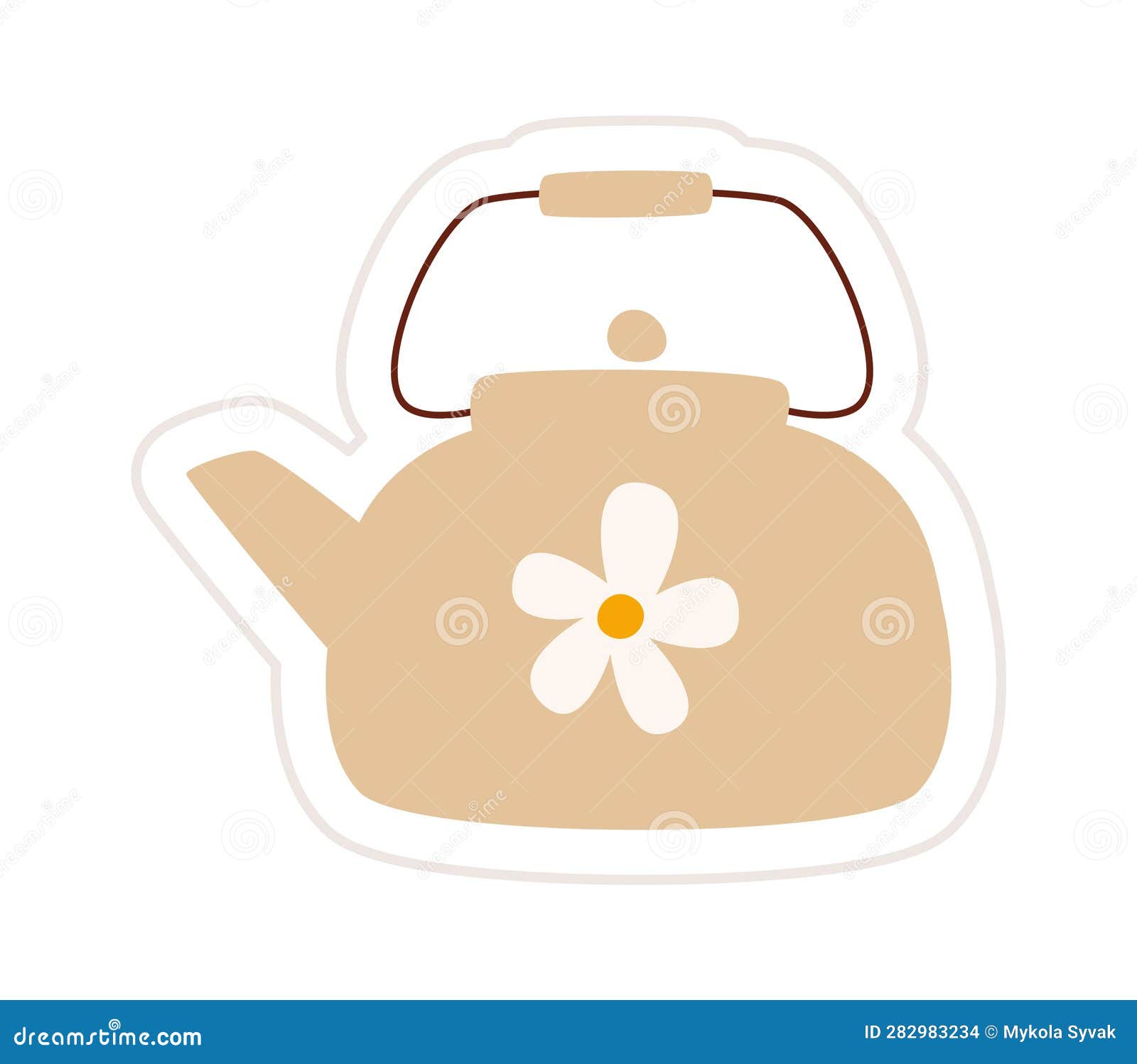 Kettle with Flower Sticker stock vector. Illustration of background