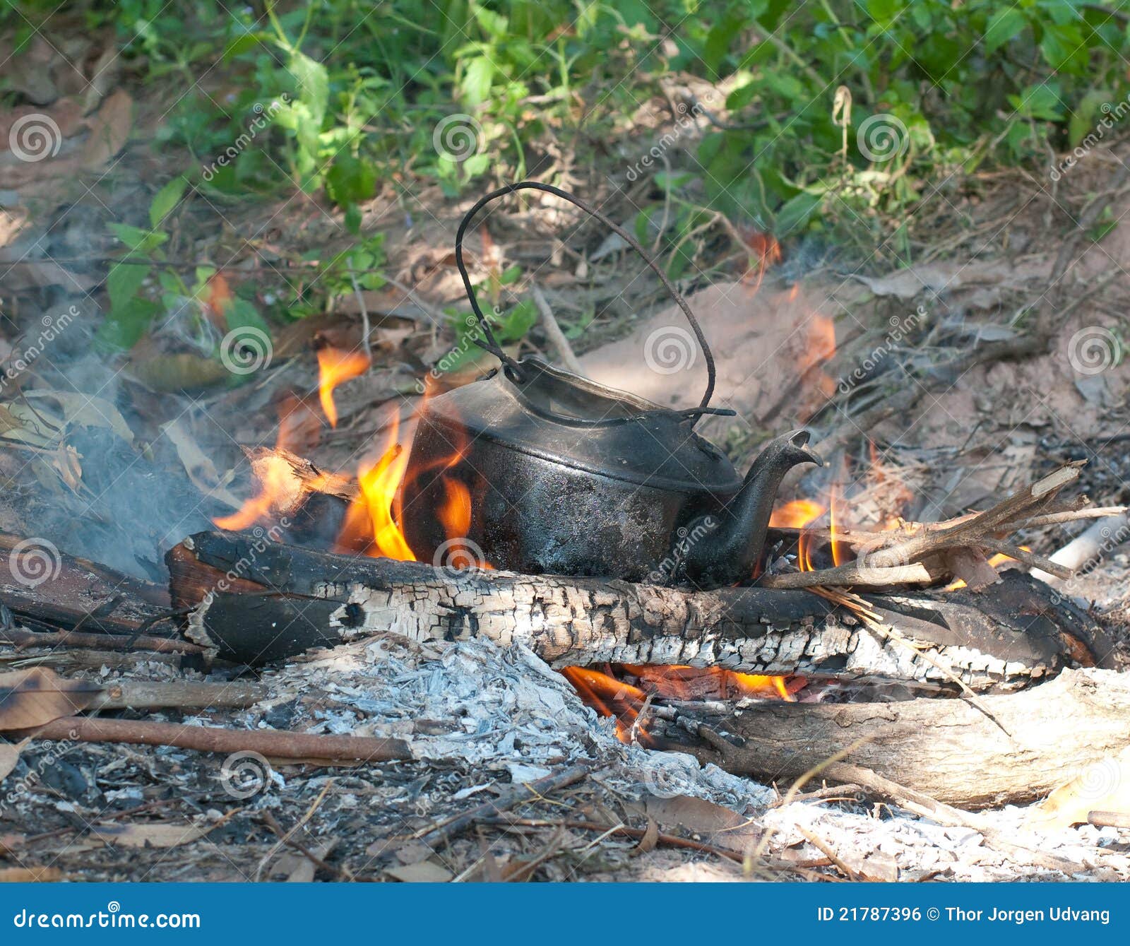 Kettle on an open fire stock photo. Image of firewood 21787396