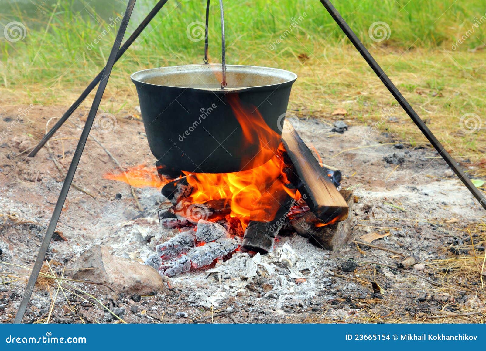 Kettle over campfire stock photo. Image of black, prepared - 23665154