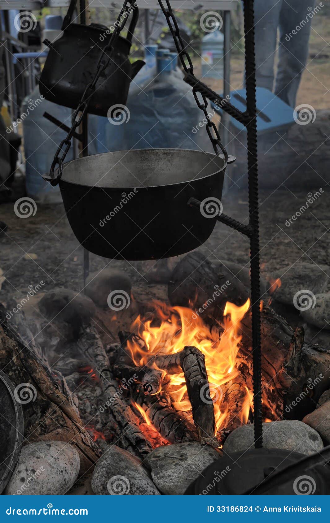 Kettle over campfire stock photo. Image of black, prepared - 23665154