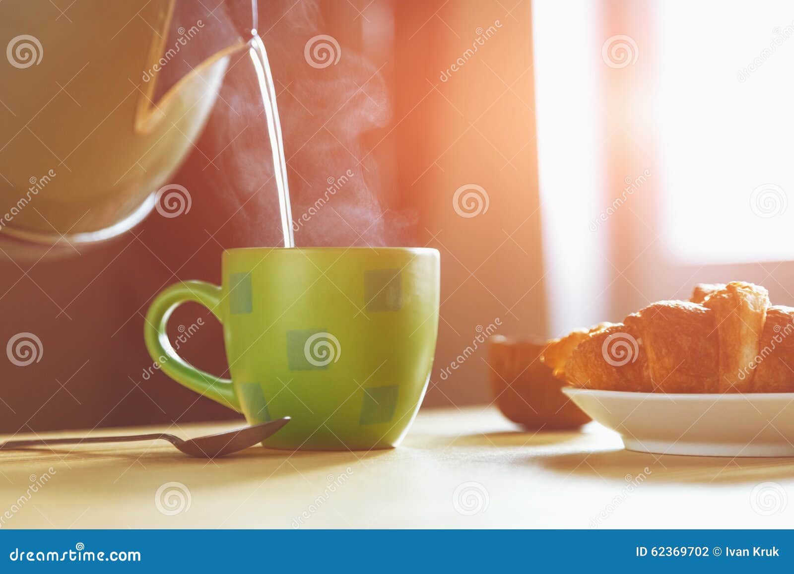 Kettle Pouring Boiling Water into a Cup Stock Photo Image of morning