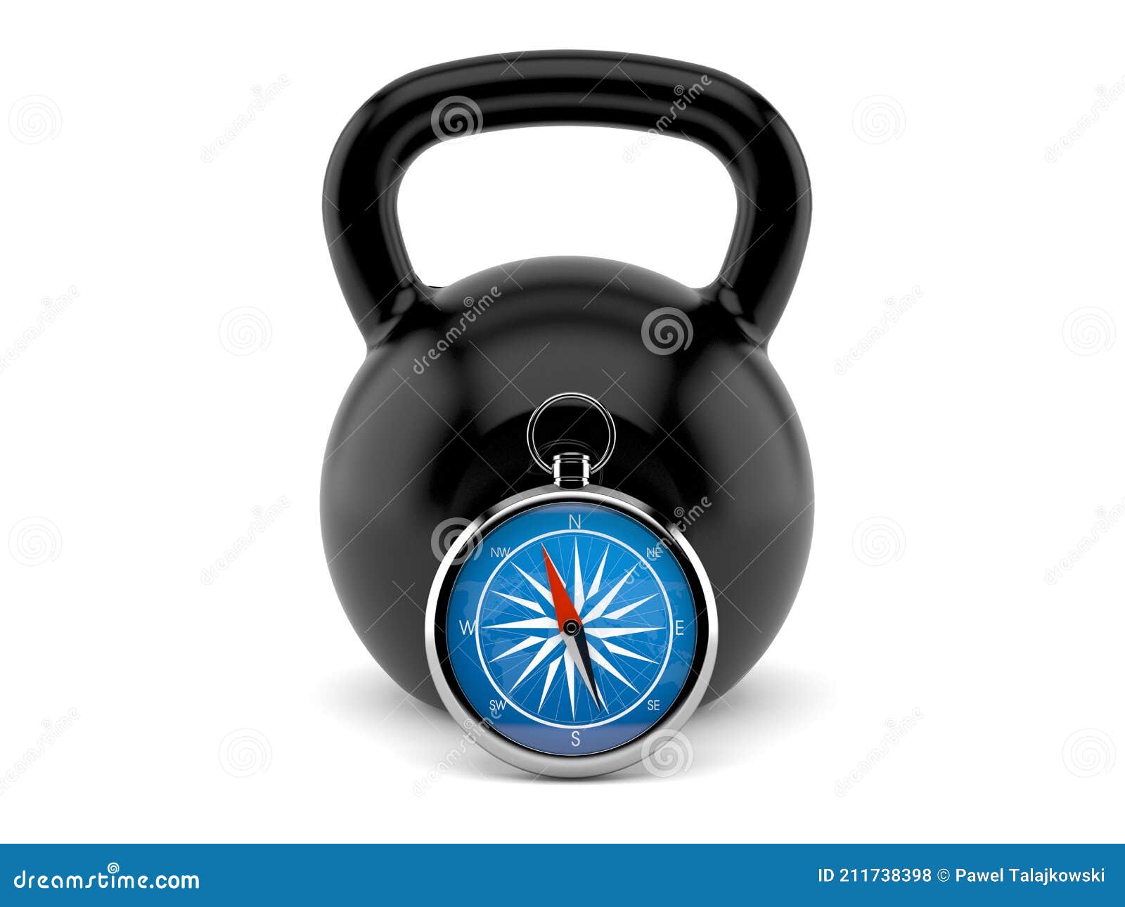Kettlebell with compass stock illustration. Illustration of geography