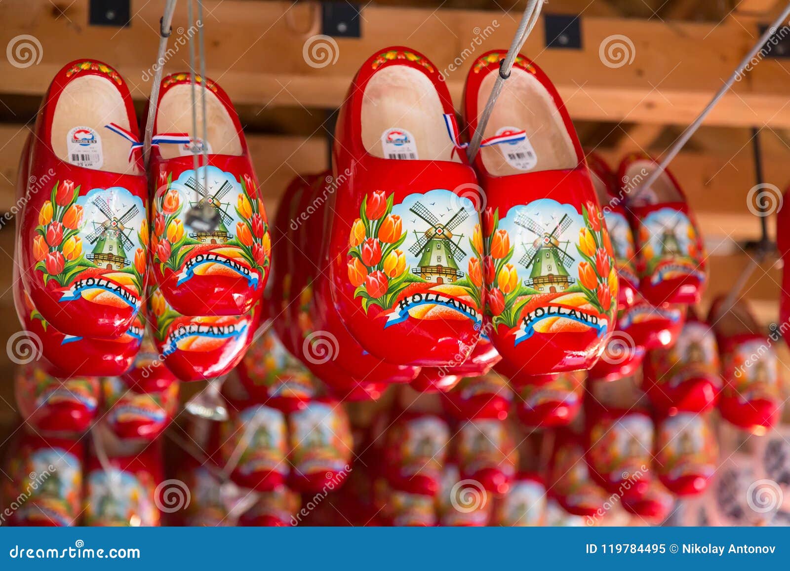 red wooden clogs
