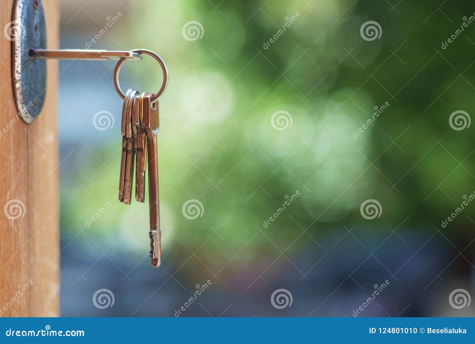 Key in door lock stock photo. Image of privacy, concept 124801010