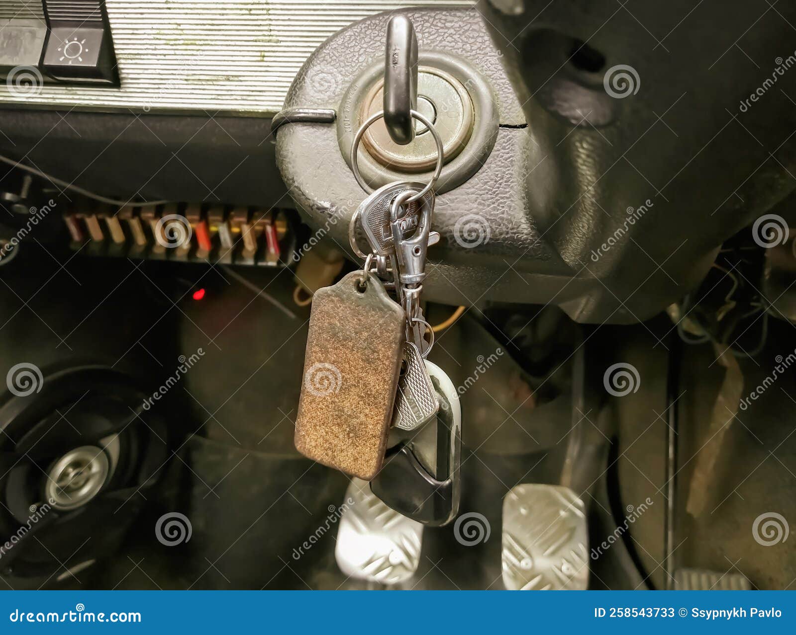 The Key is in the Ignition. Keys in the Car Lock. Ignition Key in the