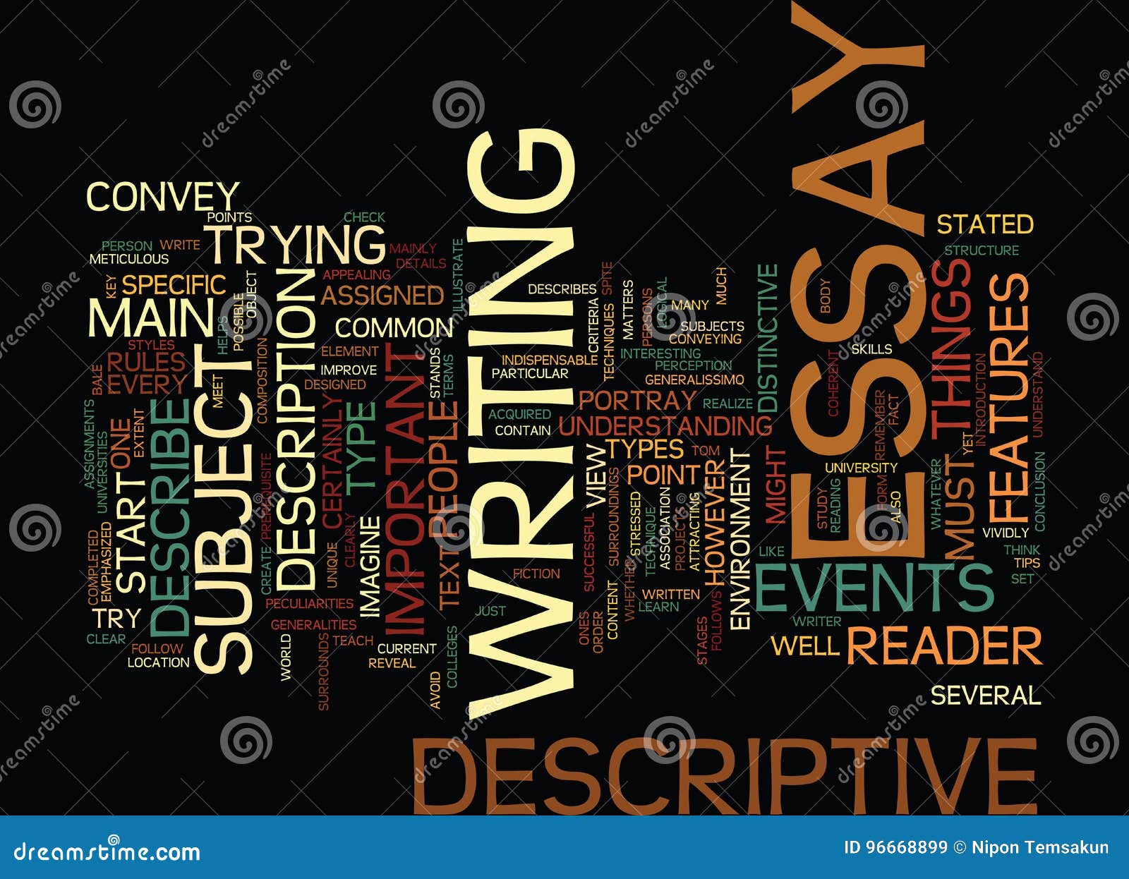 the key of successful descriptive essay text background word cloud concept