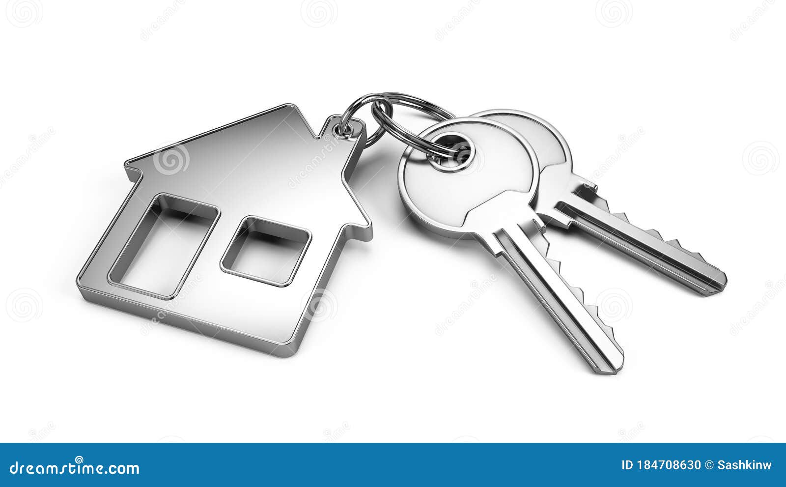 Key To a New Home Concept - House Keys with Trinket House Isolated on